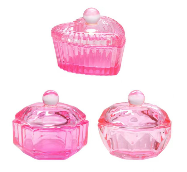 Glass Nail Dappen Dish with Lid Nail Powder Liquid Holder Jar Glass Crystal Bowl Cup for Nail Art Accessories