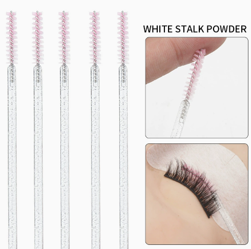 50pcs/pack Disposable Skinny Glitter Handle Eyelash Spoolie Brush Private Label Lash Extension Mascara Wand Eyelash Makeup Brush