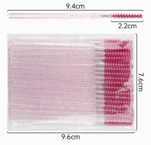 50pcs/pack Disposable Skinny Glitter Handle Eyelash Spoolie Brush Private Label Lash Extension Mascara Wand Eyelash Makeup Brush
