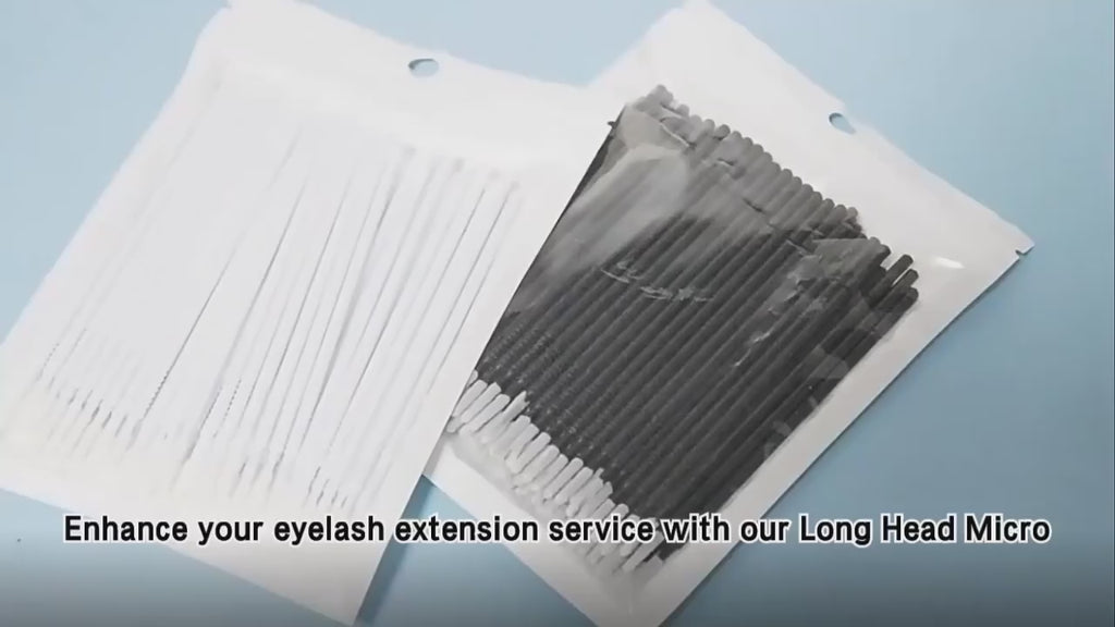 Long Head Eyelash Extensions Micro Eyelash Spoolie Brush Disposable Eyelash Micro Swab Lash Microfiber Applicator 100pcs/pack
